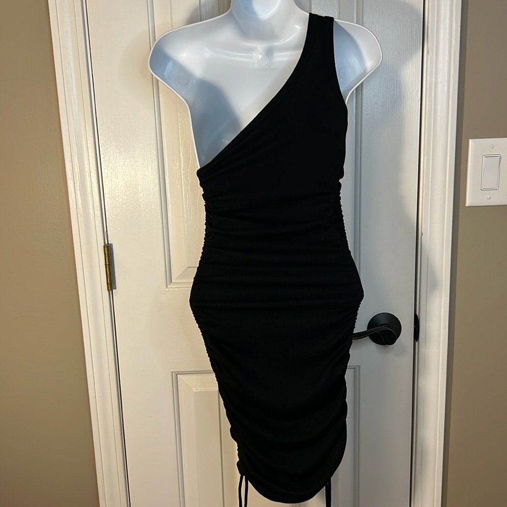 Forever 21 Juniors Size Medium Black Ribbed Body-con Ruched Dress - Picture 5 of 6